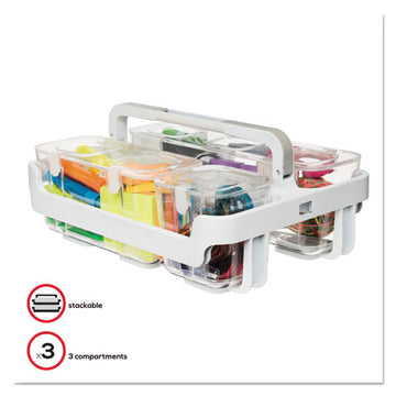 deflecto® Stackable Caddy Organizer With S, M And L Containers, White Caddy, Clear Containers freeshipping - TVN Wholesale
